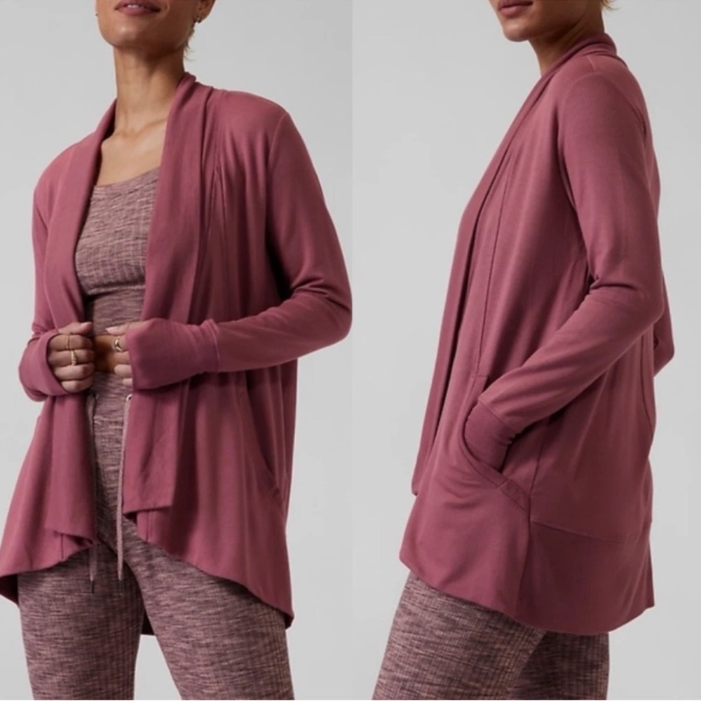 Athleta dusty rose pranayama restore wrap open cardigan